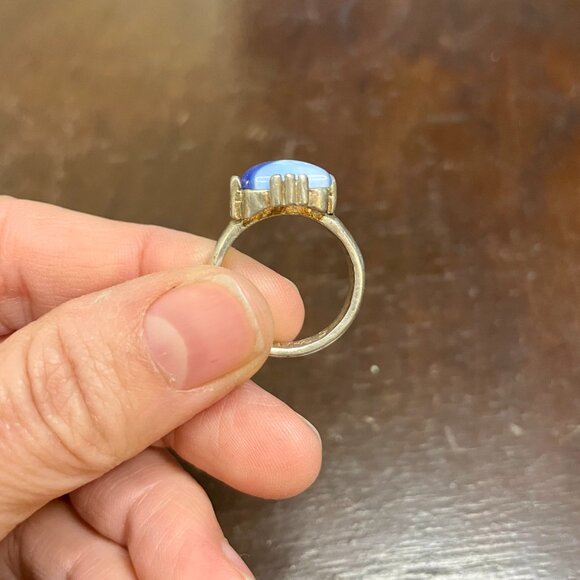 VTG Claire's Silver tone Art Deco Style Ring with Blue Stone Sz 7.5 - Picture 9 of 9